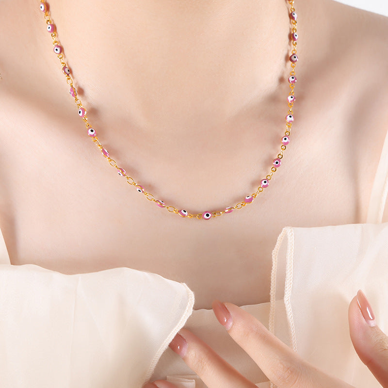 18K gold stylish personalized eye design simple style necklace bracelet set
