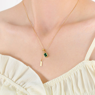 18K gold exquisite and noble square inlaid zircon and tassel design versatile necklace - Syble's