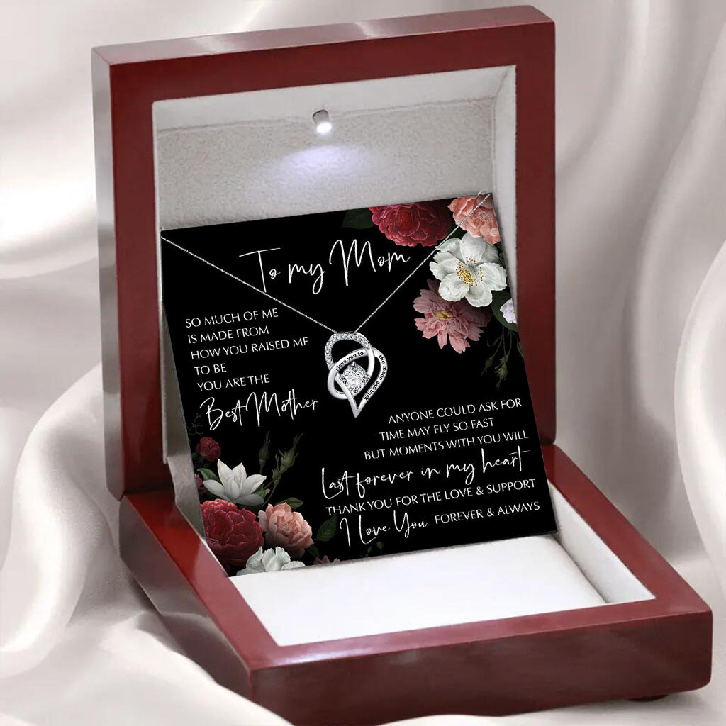 Hollow Heart Inlaid Zircon Design Gift Box Pendant Necklace for Mom