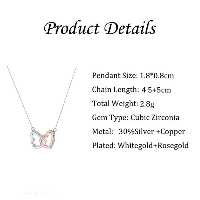 Two-color heart-to-heart double-ring diamond design gift box necklace for dear mother - Syble's