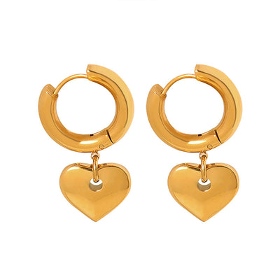 18K gold exquisite noble ring with heart design hip-hop style earrings - Syble's