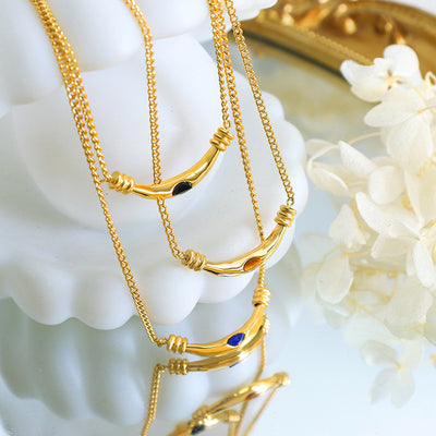 18K Gold Noble and Light Luxury Inlaid Gem Design Versatile Necklace - Syble's
