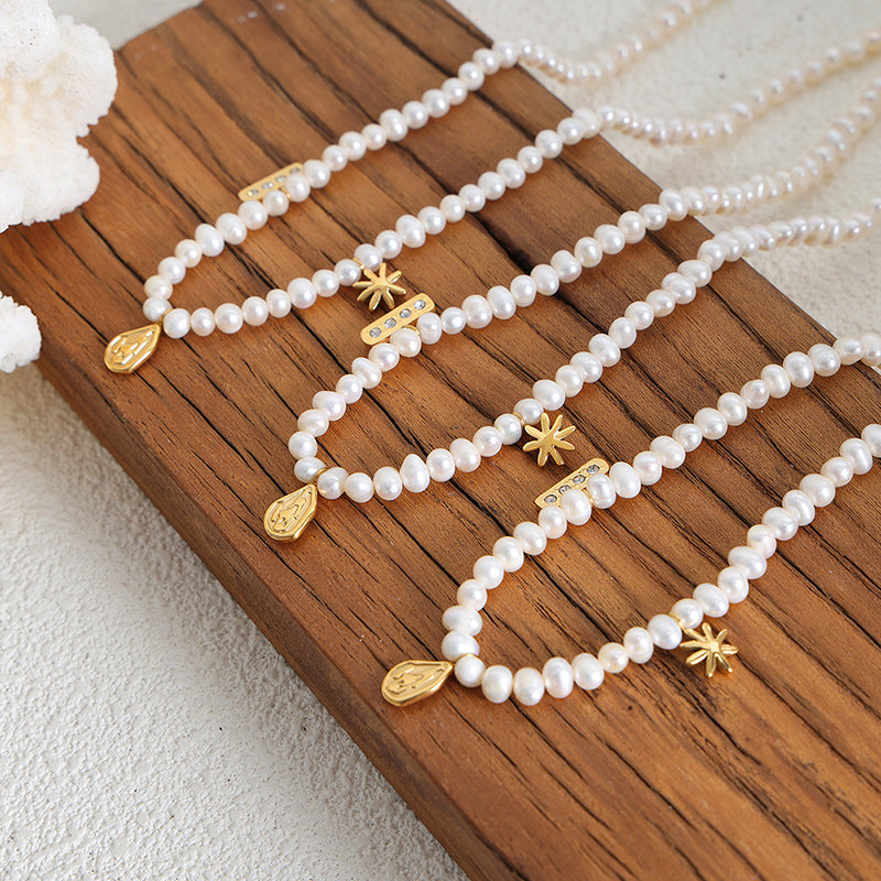 18K gold exquisite simple pearls with irregular shape design versatile necklace